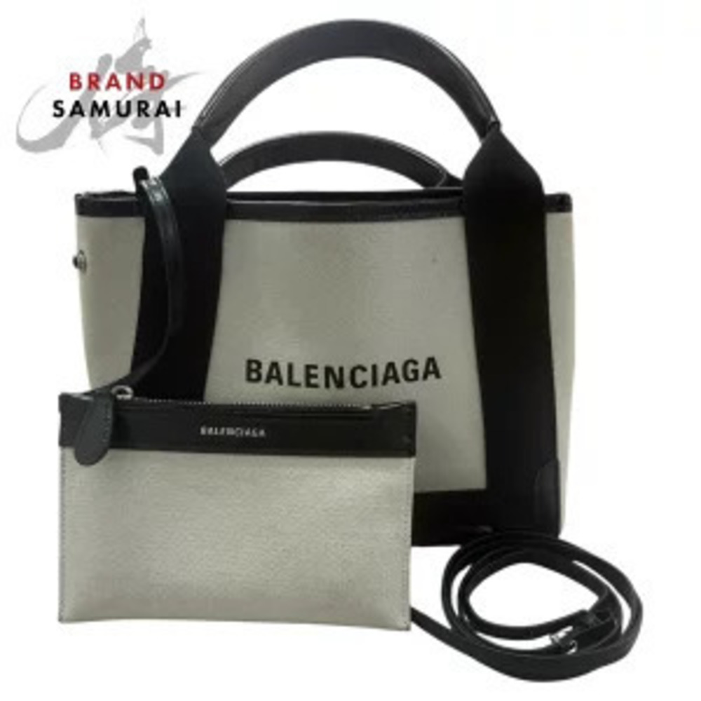 Balenciaga Navy Blue Cabas White Canvas Tote Bag Shoulder